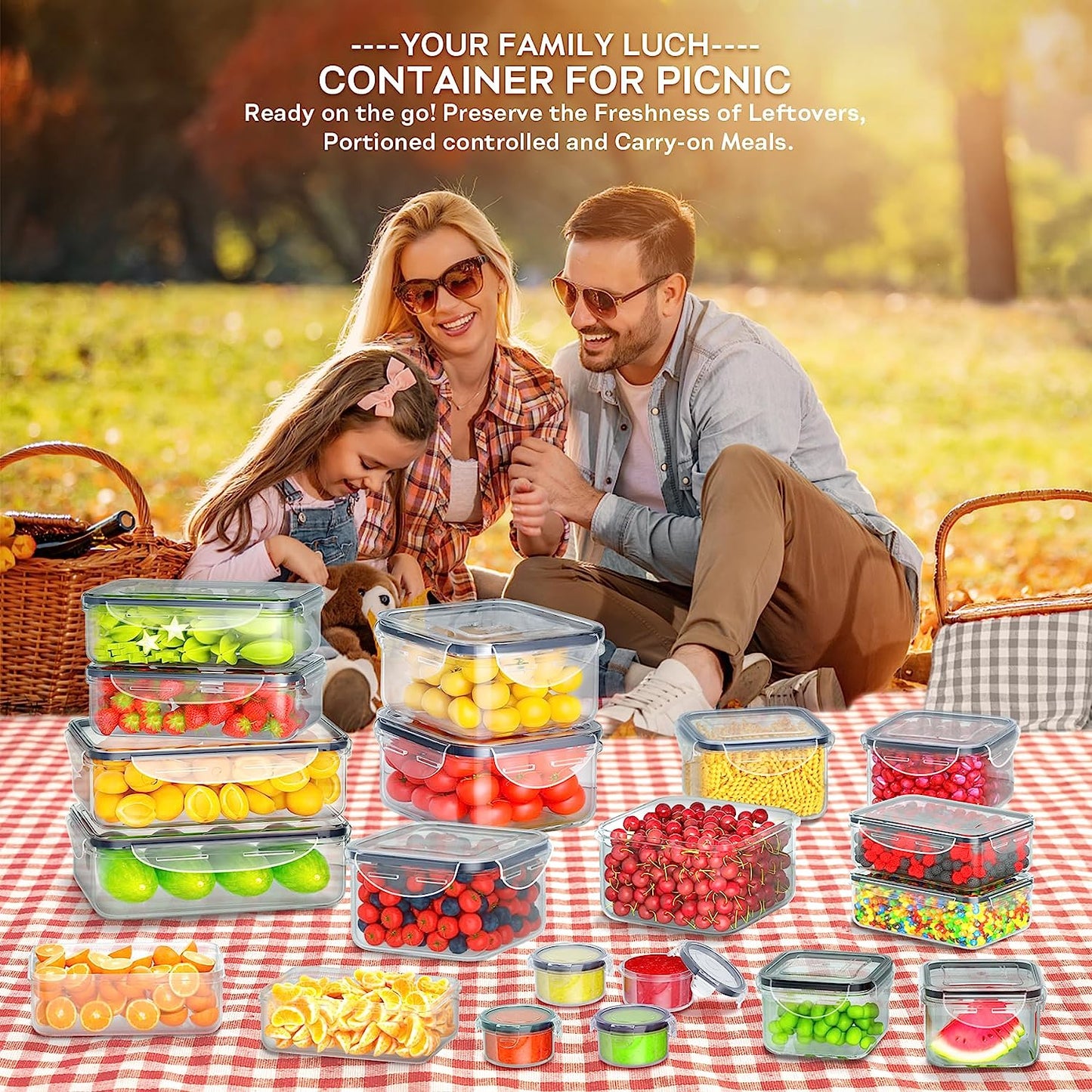 40 PCS Food Storage Containers with Lids Airtight, Plastic Storage Meal Prep Container-Stackable 100% Leakproof & Microwave Safe Organization and Storage Sets, Lunch Containers