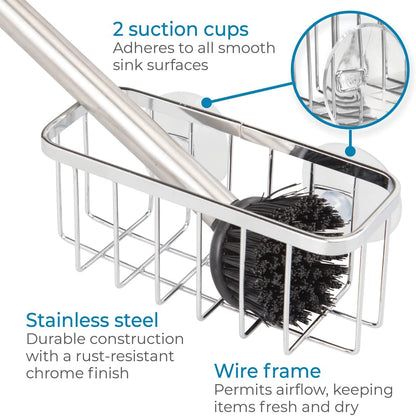 Gia Sink Caddy, Stainless Steel Dish Sponge Holder, Essential Kitchen Sink Organiser, Silver