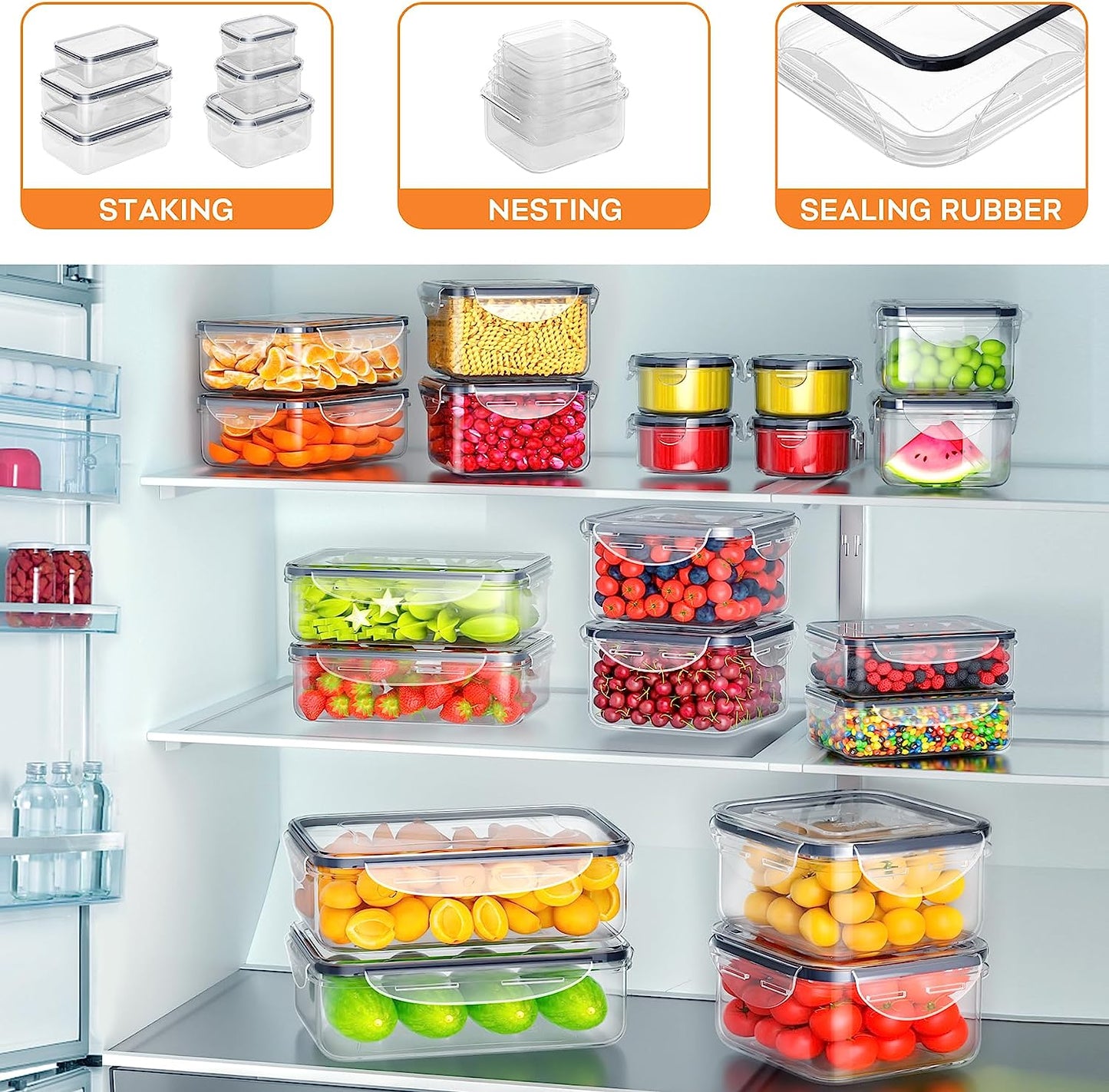 40 PCS Food Storage Containers with Lids Airtight, Plastic Storage Meal Prep Container-Stackable 100% Leakproof & Microwave Safe Organization and Storage Sets, Lunch Containers