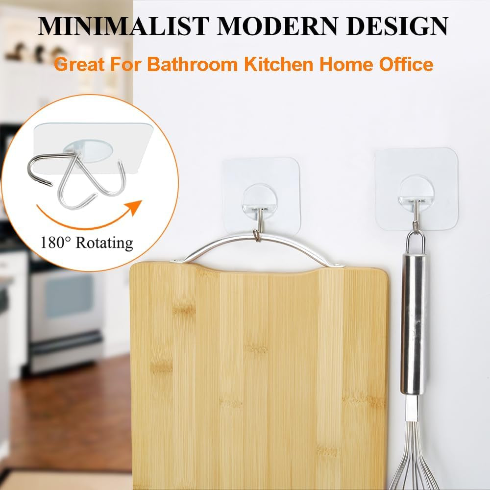 Wall Hooks 15 Pounds (Max) Heavy Duty Hooks Adhesive Hooks Transparent Hook 180 Degree Rotating without Nails Reusable Waterproof and Oilproof-10 Packs