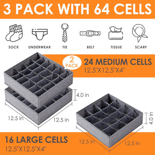Sock Underwear Organizer Dividers,Dresser Closet Organizers and Storage Boxes for Organizing Socks, Underwear, Ties,Foldable Bed Sheets Set Organizers and Storage(King & Queen Size) (Gray-2)