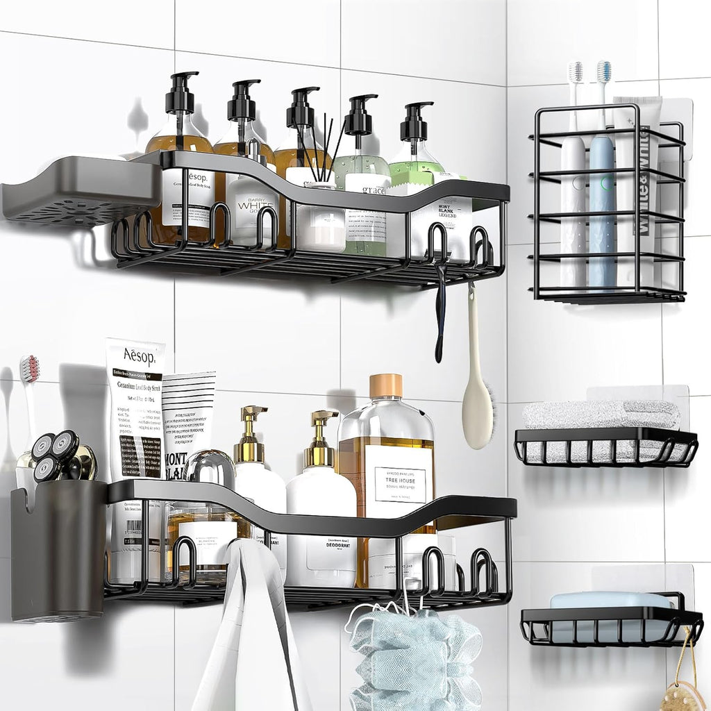 Shower Caddy Bathroom Shower Organizer Adhesive Shower Shelves with Soap Holder, Shower Shelf for inside Shower Storage Rack with Rustproof Stainless Steel for Home Organization, 2 Pack Large