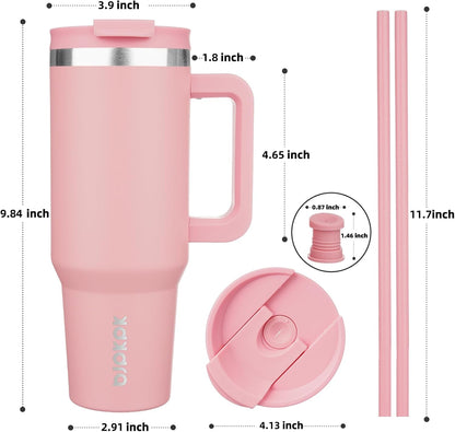 30Oz Stainless Steel Insulated Tumbler with Handle and Lid Straw Travel Coffee Mug Thermal Cup,Light Pink