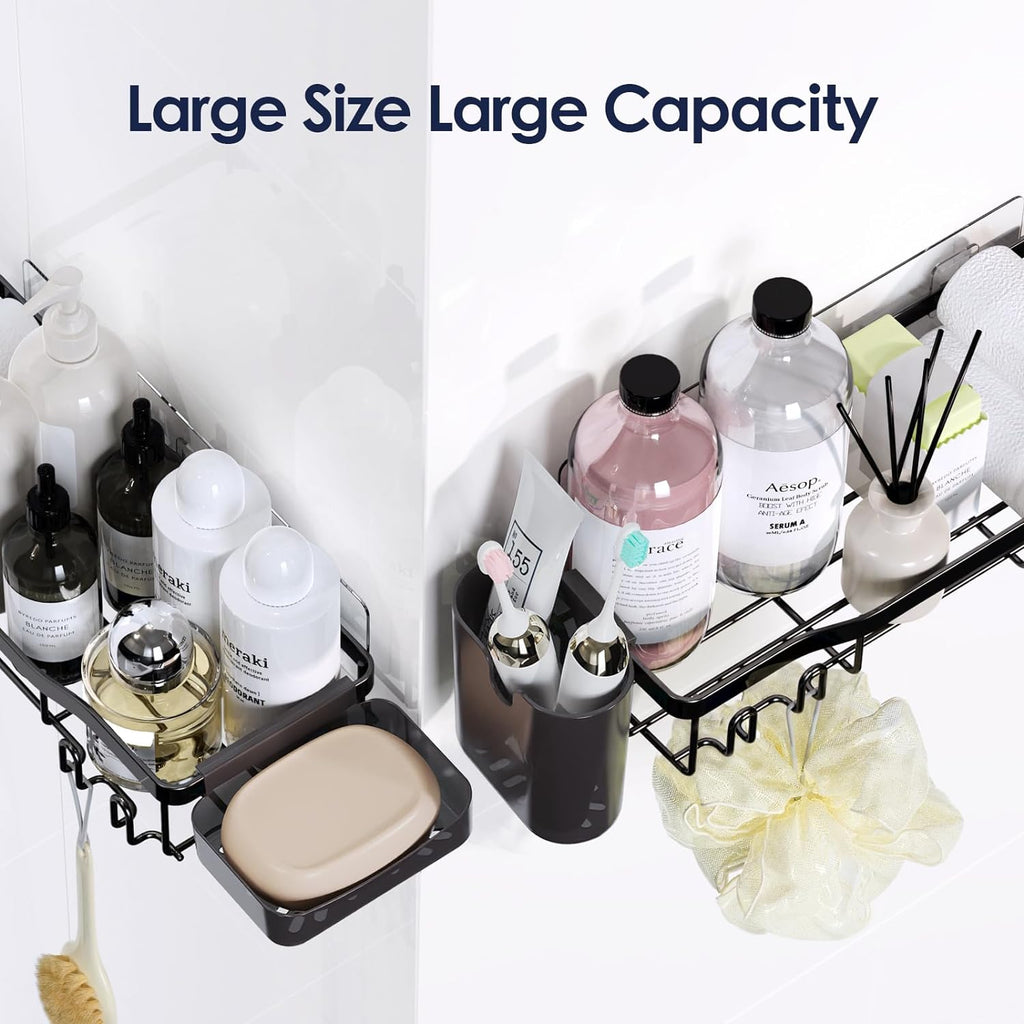 Shower Caddy Bathroom Shower Organizer Adhesive Shower Shelves with Soap Holder, Shower Shelf for inside Shower Storage Rack with Rustproof Stainless Steel for Home Organization, 2 Pack Large
