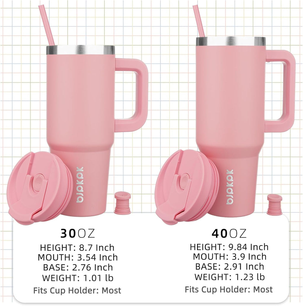 30Oz Stainless Steel Insulated Tumbler with Handle and Lid Straw Travel Coffee Mug Thermal Cup,Light Pink