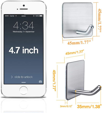 Heavy Duty Adhesive Towel Hooks Stick on Towel Hanger Wall Holder Waterproof Stainless Steel Sticky Hooks for Hanging Bathroom Kitchen Home-4 Packs