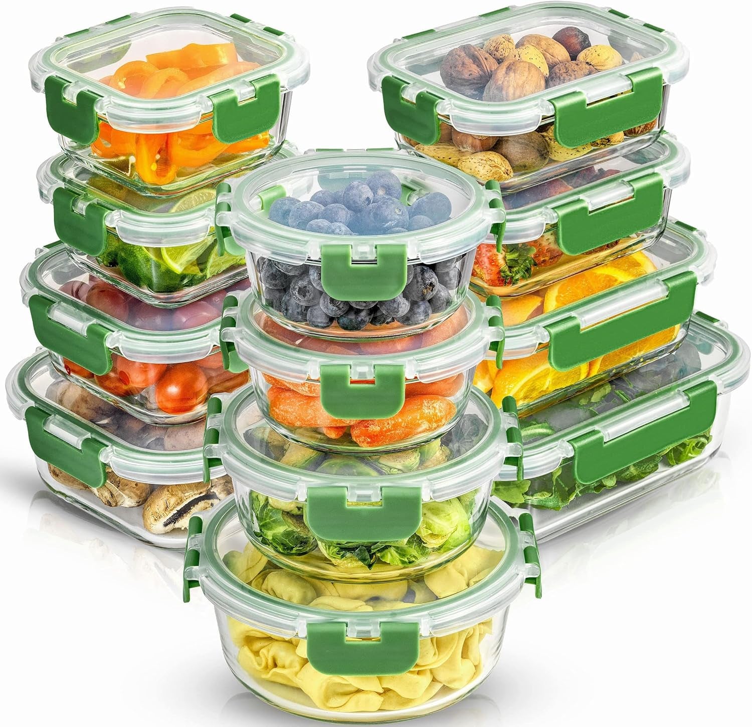 Joyful 24Pc Borosilicate Glass Storage Containers with Lids. 12 Airtight, Freezer Safe Food Storage Containers, Pantry Kitchen Storage Containers, Glass Meal Prep Container for Lunch