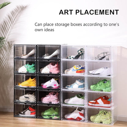 Large Clear Shoe Box Organizer, Plastic Stackable Shoe Storage Box with Magnetic Door, Modern/Contemporary Style, 6-Pack, L Size