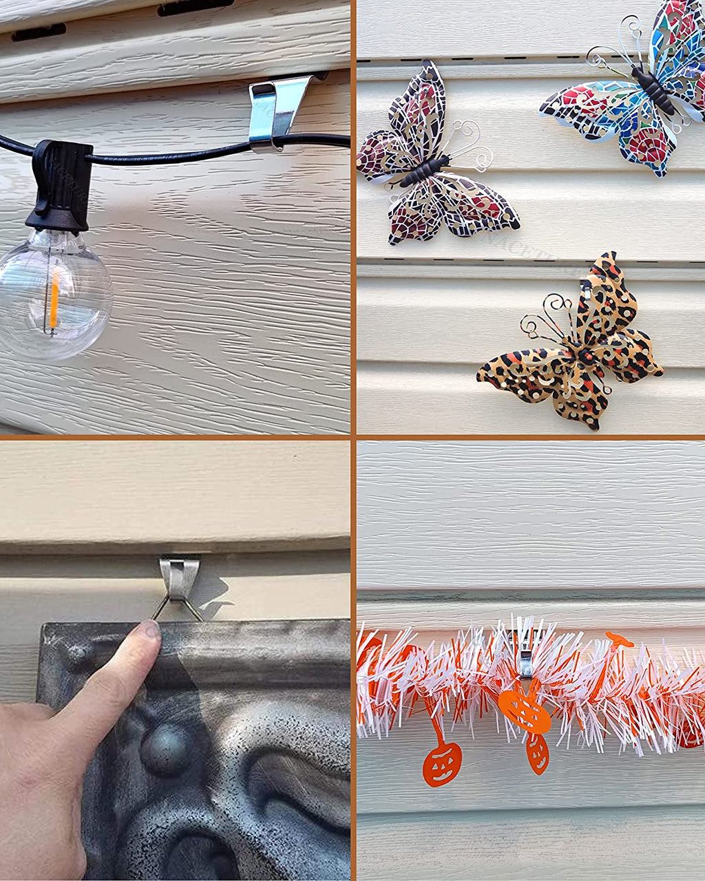 Vinyl Siding Hooks Hanger (10 Pack) | Vinyl Siding Hooks for Hanging Outdoor Deck Decor, No Drill Vinyl Siding Clips for Hanging outside Home or Holiday Decor (Sliver)