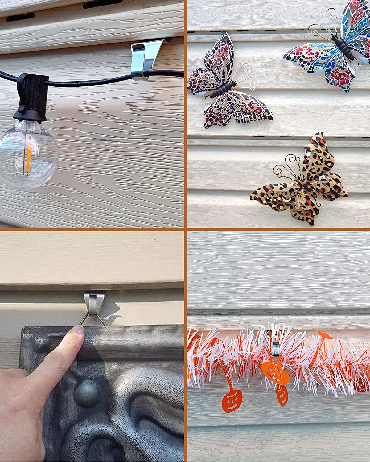 Vinyl Siding Hooks Hanger (10 Pack) | Vinyl Siding Hooks for Hanging Outdoor Deck Decor, No Drill Vinyl Siding Clips for Hanging outside Home or Holiday Decor (Sliver)