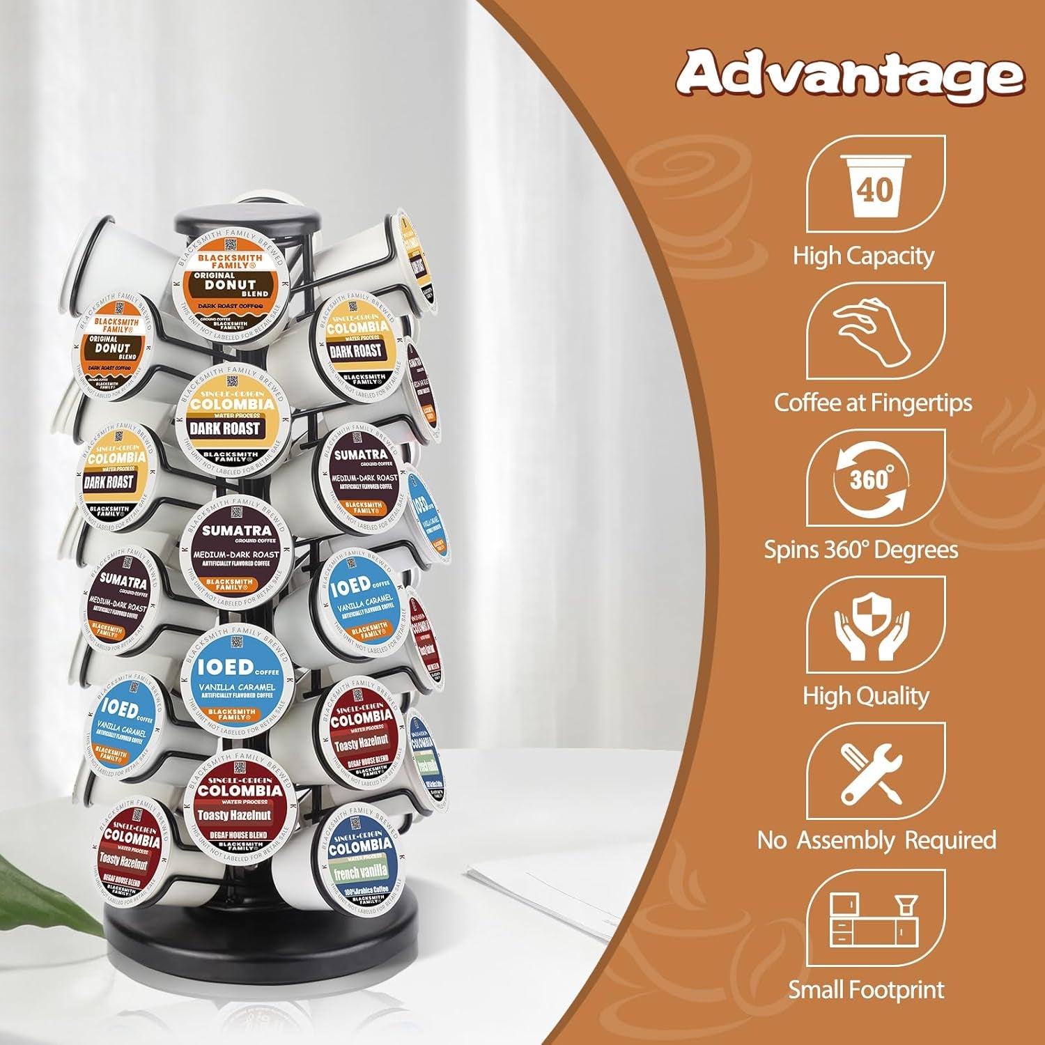 K-40 Cup Carousel,Coffee Pod Holder Carousel Holds 40 Single Cup Coffee Pods in Matte Black (Capacity of 40 Pods)
