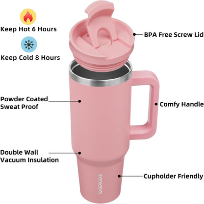 30Oz Stainless Steel Insulated Tumbler with Handle and Lid Straw Travel Coffee Mug Thermal Cup,Light Pink