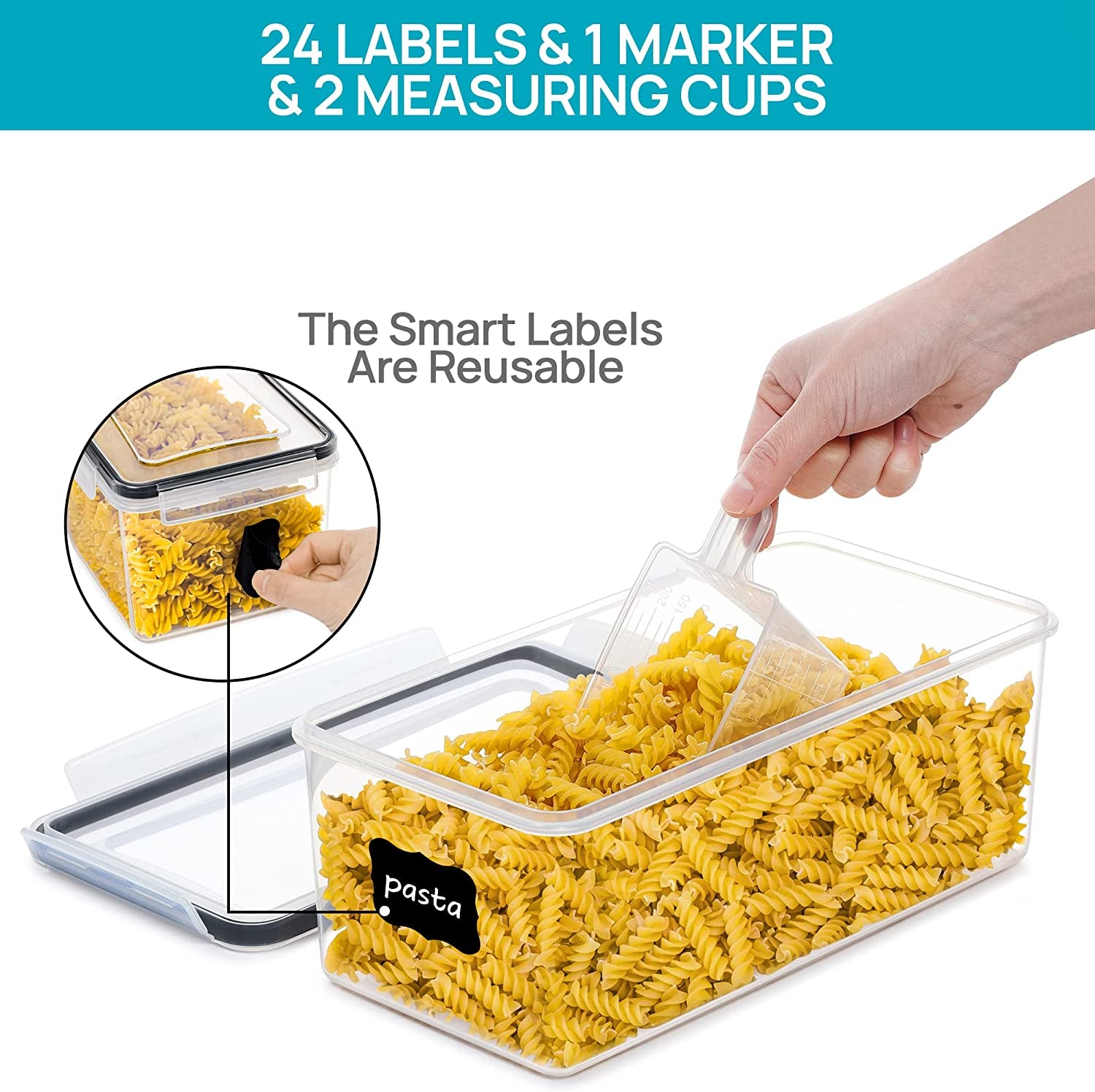 4PCS Set 3.2L Airtight Food Storage Containers with Lids, Plastic Spaghetti Container for Pasta, BPA Free Air Tight House Kitchen Pantry Organization