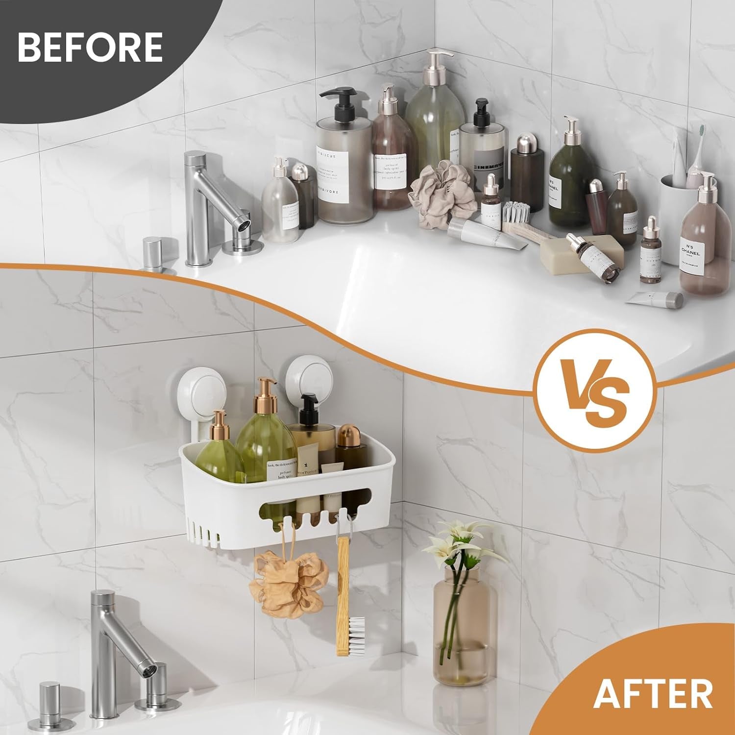 TAILI Shower Caddy Suction Cup No-Drilling Removable Shower Basket Powerful Heavy Duty Caddy Suction Cup Waterproof Caddy Organizer for Bathroom & Kitchen Nice-Shower Caddy