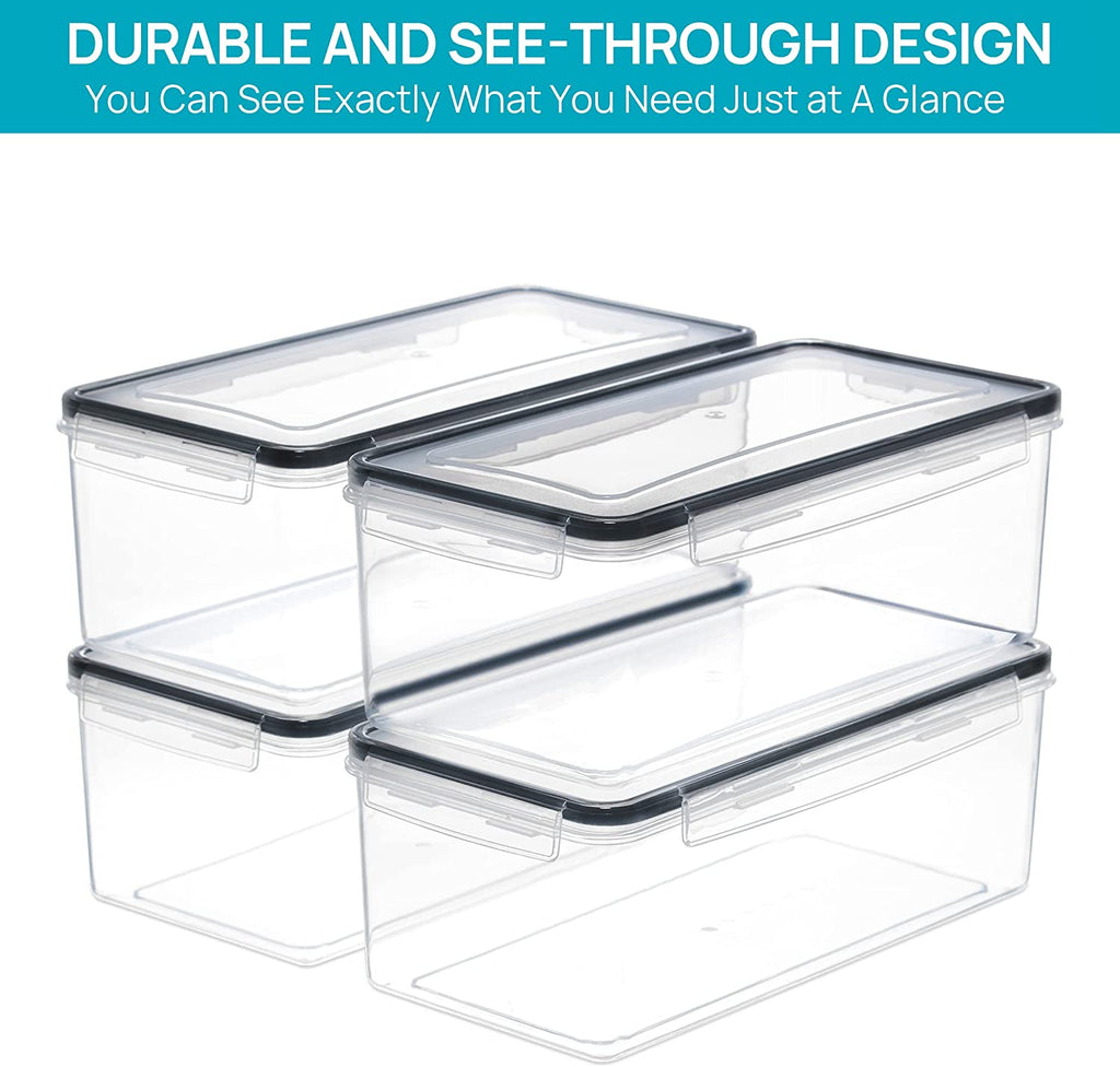 4PCS Set 3.2L Airtight Food Storage Containers with Lids, Plastic Spaghetti Container for Pasta, BPA Free Air Tight House Kitchen Pantry Organization