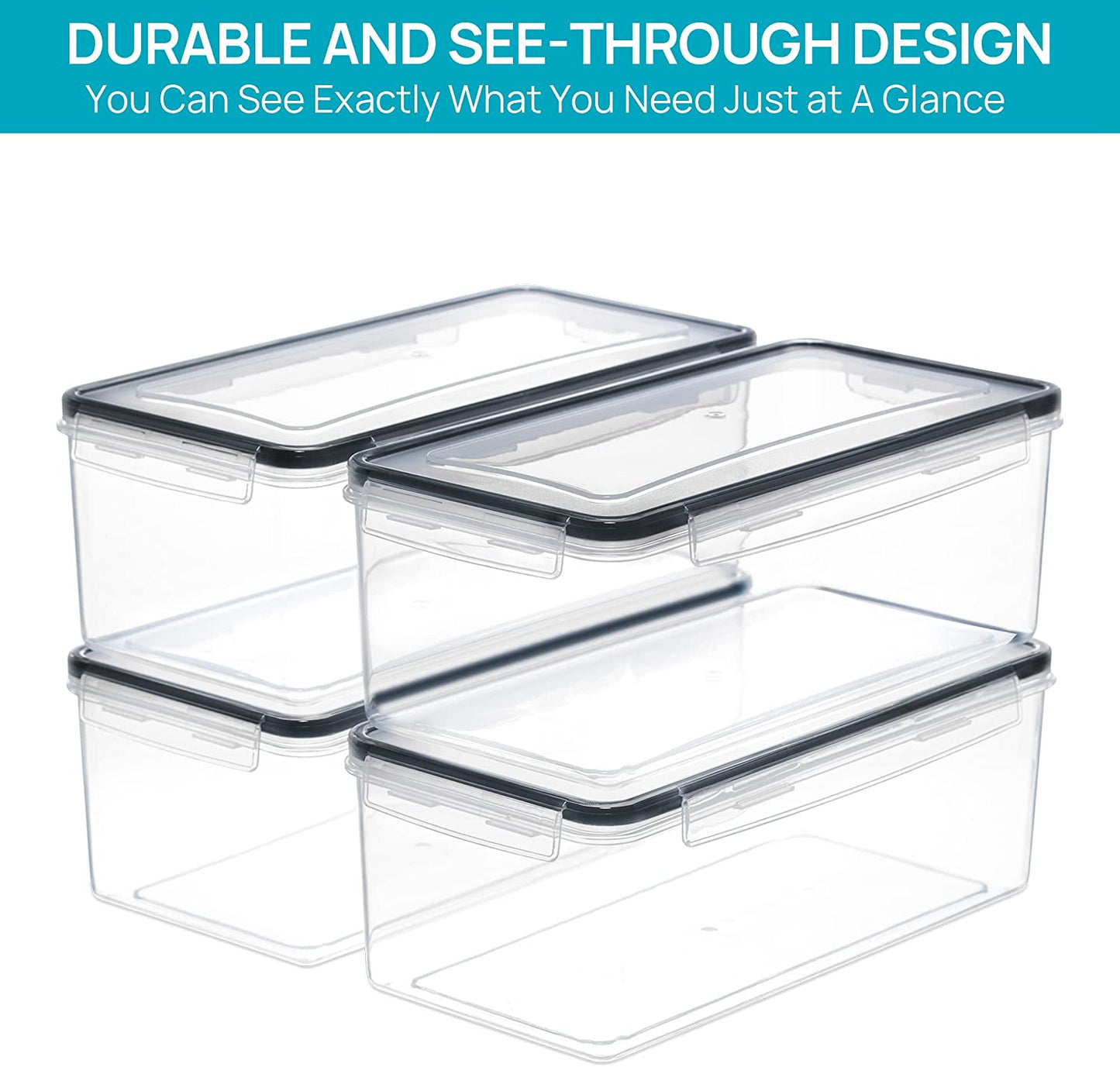 4PCS Set 3.2L Airtight Food Storage Containers with Lids, Plastic Spaghetti Container for Pasta, BPA Free Air Tight House Kitchen Pantry Organization