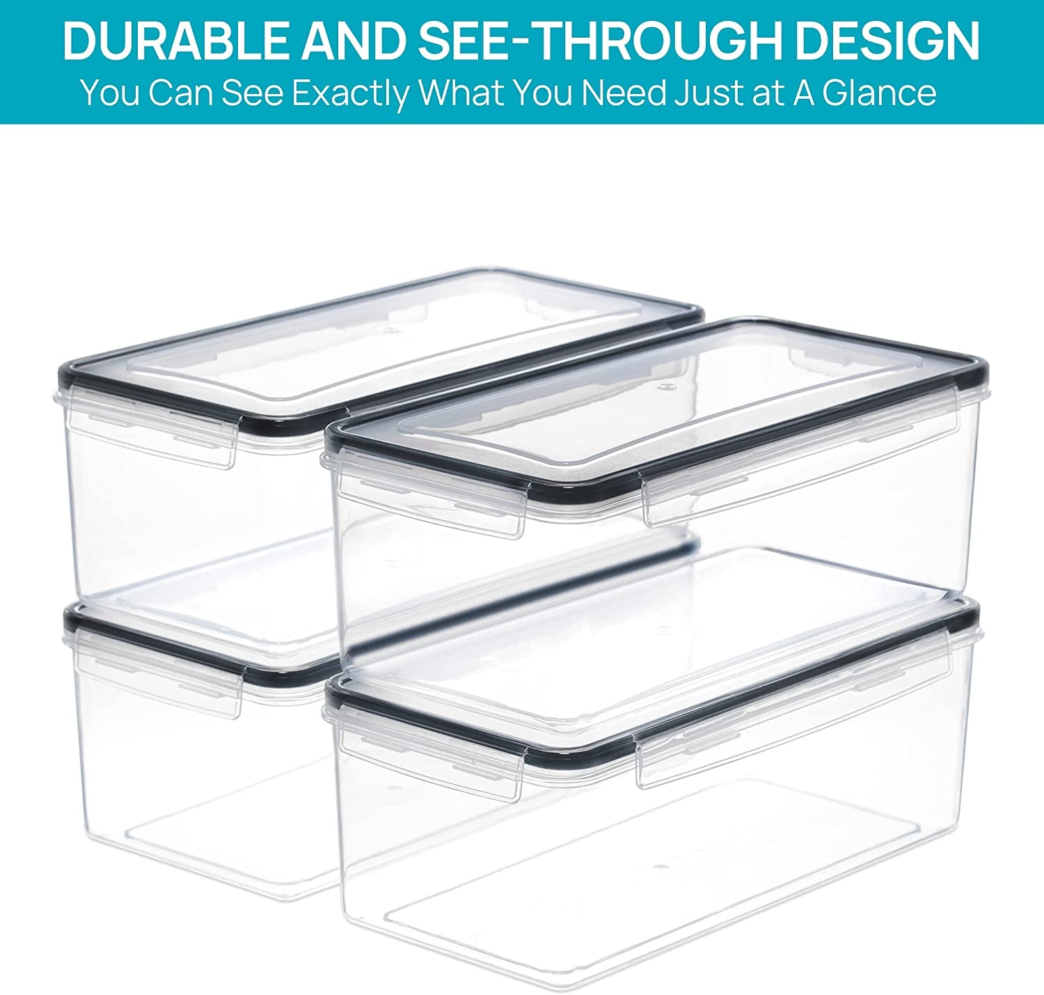 4PCS Set 3.2L Airtight Food Storage Containers with Lids, Plastic Spaghetti Container for Pasta, BPA Free Air Tight House Kitchen Pantry Organization