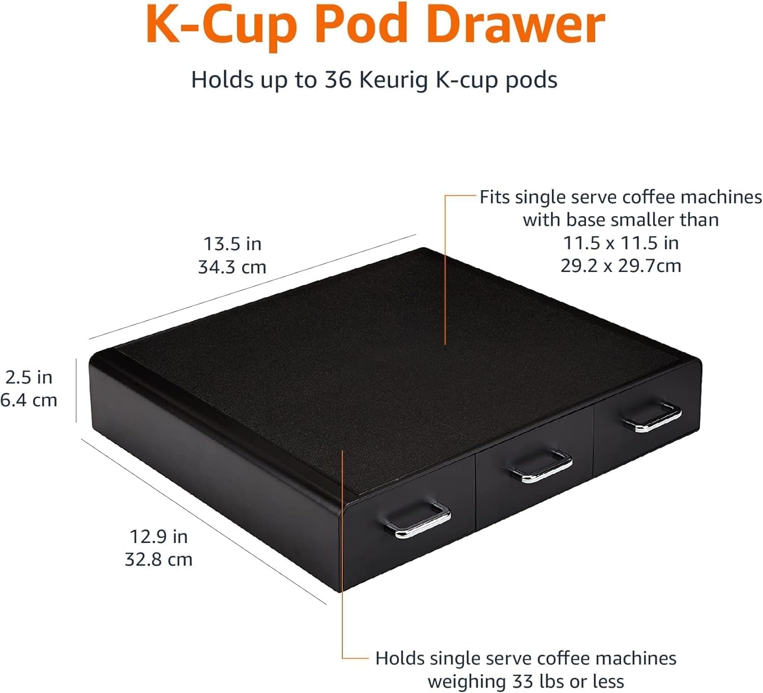 Coffee Pod Storage Drawer for K-Cup Pods, 36 Pod Capacity, Black