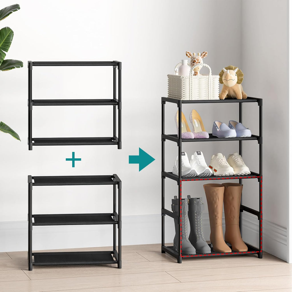 3 Tier Small Shoe Rack, Narrow Stackable Kids Toddler Adult Shoe Storage Organizer Shelf for Closet Floor Front Door Entrance Entryway, Free Standing Shoe Rack Organization Shelves