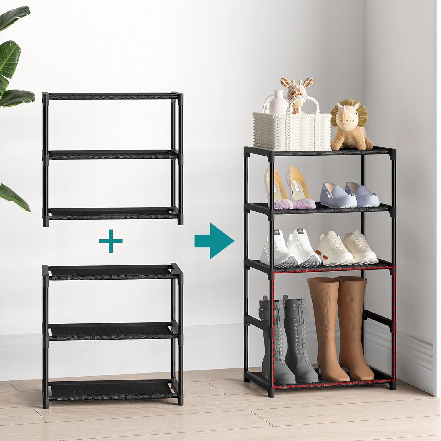 3 Tier Small Shoe Rack, Narrow Stackable Kids Toddler Adult Shoe Storage Organizer Shelf for Closet Floor Front Door Entrance Entryway, Free Standing Shoe Rack Organization Shelves