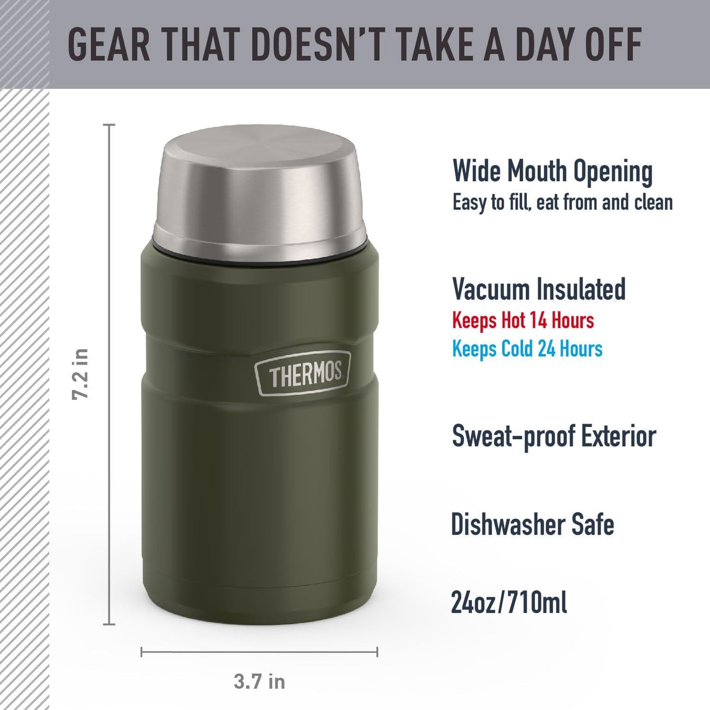 Stainless King Vacuum-Insulated Food Jar, 24 Ounce, Army Green