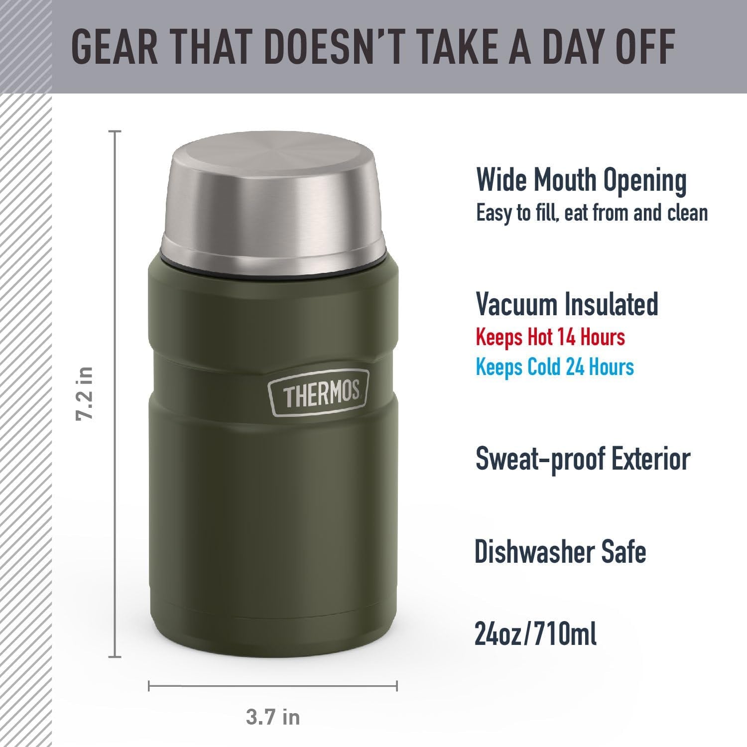 Stainless King Vacuum-Insulated Food Jar, 24 Ounce, Army Green