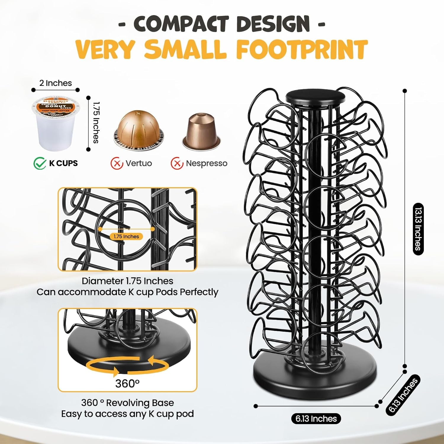K-40 Cup Carousel,Coffee Pod Holder Carousel Holds 40 Single Cup Coffee Pods in Matte Black (Capacity of 40 Pods)