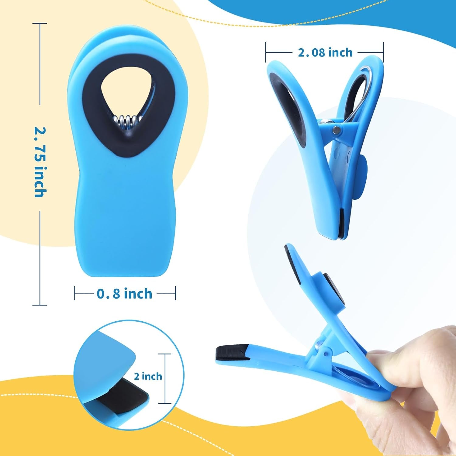 12 Pack Chip Clips, Magnetic Bag Clips with Airtight Seal for Chips, Bread, Snacks, Fridge Organizer Kitchen Storage Clips Multicolor