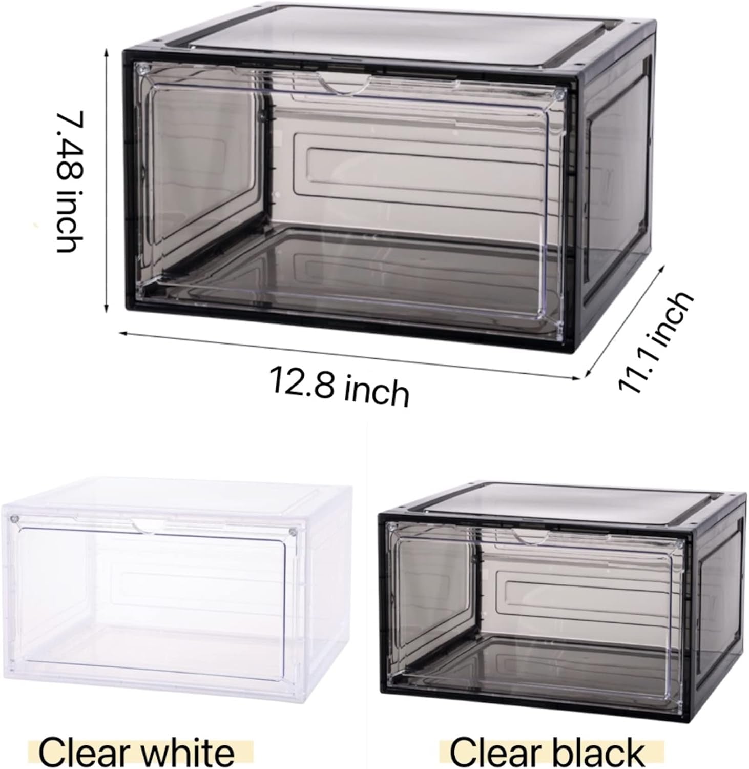 Large Clear Shoe Box Organizer, Plastic Stackable Shoe Storage Box with Magnetic Door, Modern/Contemporary Style, 6-Pack, L Size