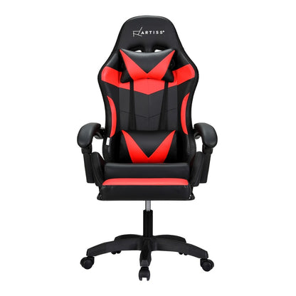 Artiss Massage Gaming Chair 6 Point 7 LED Office Chairs Leather Footrest Red