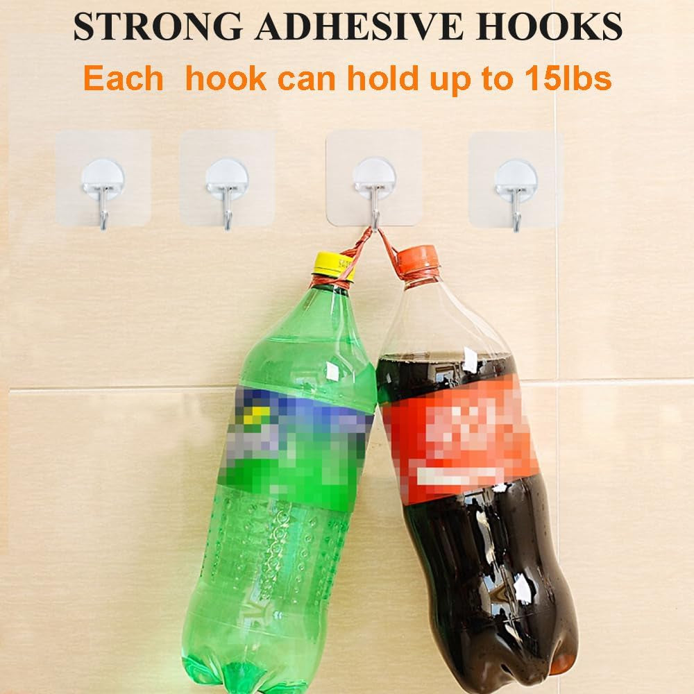 Wall Hooks 15 Pounds (Max) Heavy Duty Hooks Adhesive Hooks Transparent Hook 180 Degree Rotating without Nails Reusable Waterproof and Oilproof-10 Packs