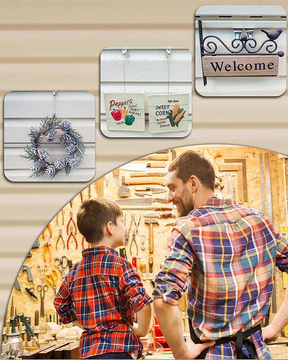 Vinyl Siding Hooks 20 Pack Heavy Duty Siding Clips Vinyl Siding Hanger for Hanging on Patio, No Hole Need Command Outdoor Hook Hang to Decor Wreath Things for Horizontal Vinyl Siding