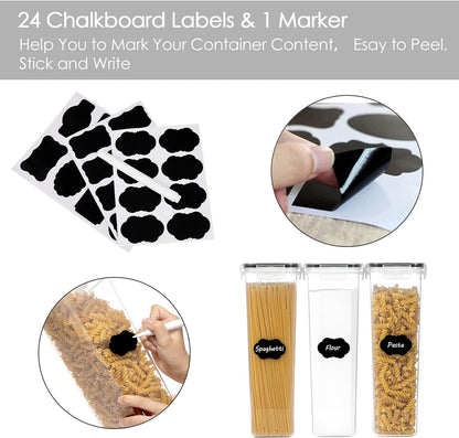 Airtight Food Storage Containers with Lids, 4 PCS 2.8L Pasta Containers for Pantry Organization and Storage, BPA Free Kitchen Canisters for Spaghetti, Flour, Sugar and Noodles, Black