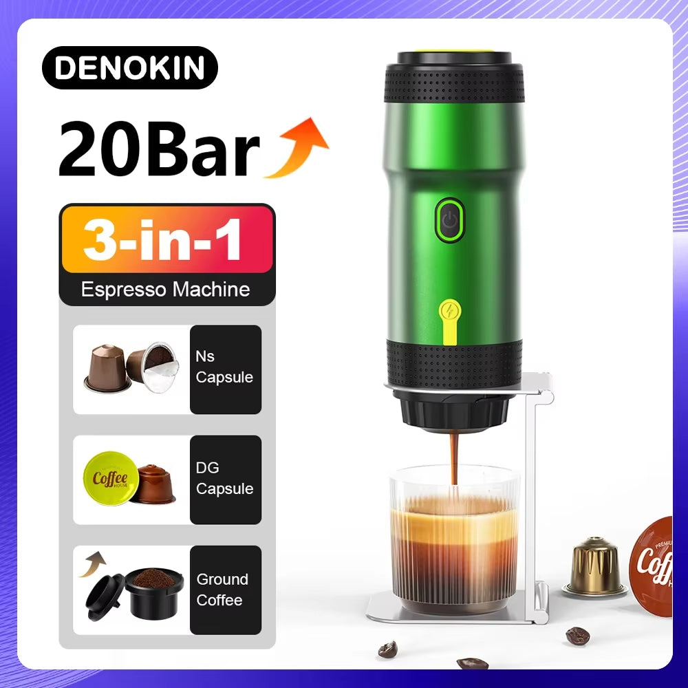 Foombthe Electric Portable Coffee Machine Italian Espresso Machine for Car & Home 3-In-1 Capsule Powder Travel Coffee Maker