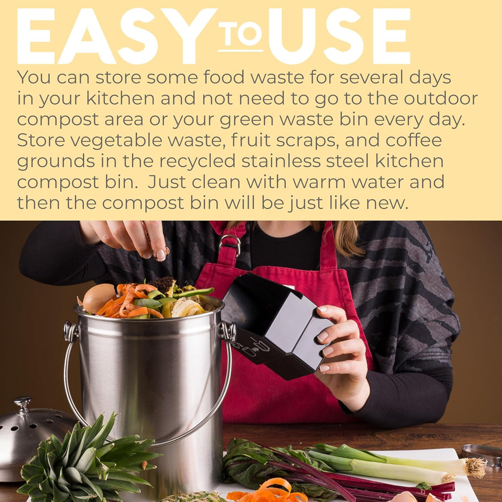 Top Rated Stainless Steel Compost Bin 1.3 Gallon-Includes Charcoal Filter