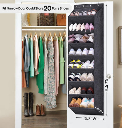 over the Door Shoe Organizer for Closet with Large Deep Pockets, Narrow Shoe Rack for Door Hanging Boots Storage, Black
