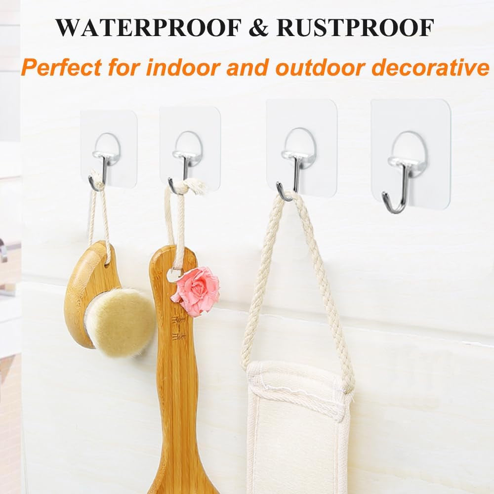 Wall Hooks 15 Pounds (Max) Heavy Duty Hooks Adhesive Hooks Transparent Hook 180 Degree Rotating without Nails Reusable Waterproof and Oilproof-10 Packs
