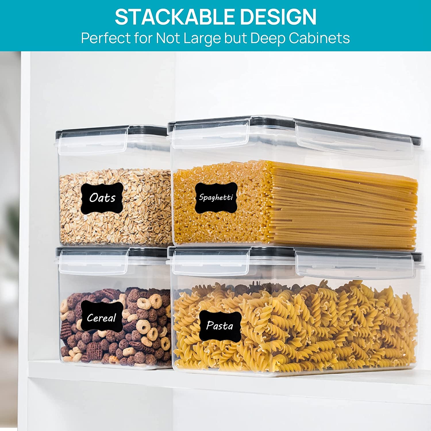 4PCS Set 3.2L Airtight Food Storage Containers with Lids, Plastic Spaghetti Container for Pasta, BPA Free Air Tight House Kitchen Pantry Organization