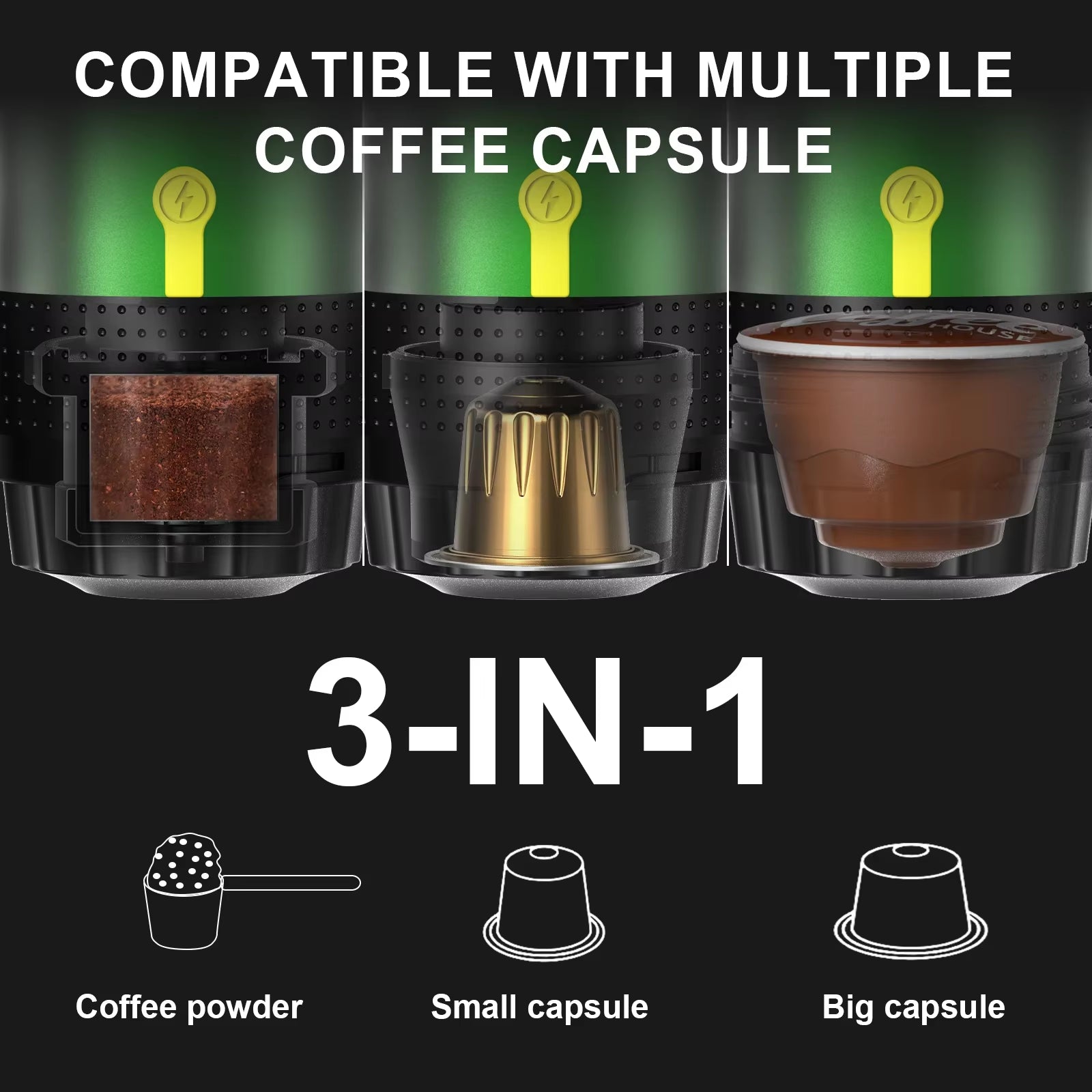 Foombthe Electric Portable Coffee Machine Italian Espresso Machine for Car & Home 3-In-1 Capsule Powder Travel Coffee Maker