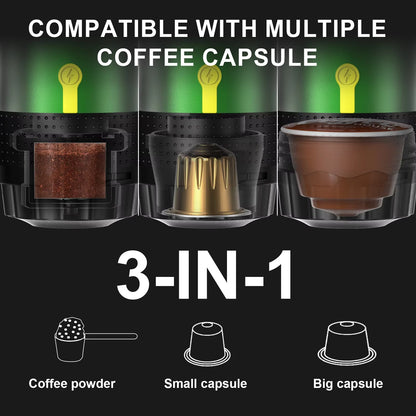 Foombthe Electric Portable Coffee Machine Italian Espresso Machine for Car & Home 3-In-1 Capsule Powder Travel Coffee Maker