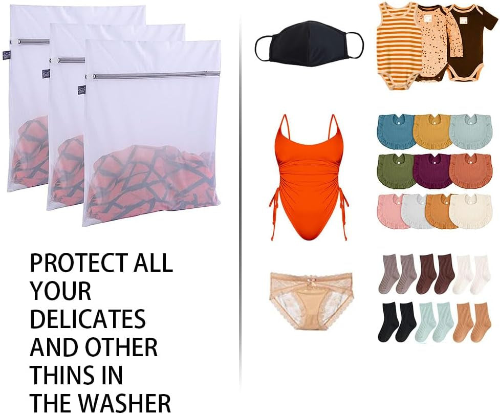 Laundry Bag Mesh Wash Bags, Washing Machine Wash Bag, Net Washer Sack with Zipper, Dryer Pouch for Cleaning and Drying Cloths, Garment, Delicates, Lingerie, Bra, Pant, Sock, Small Toys
