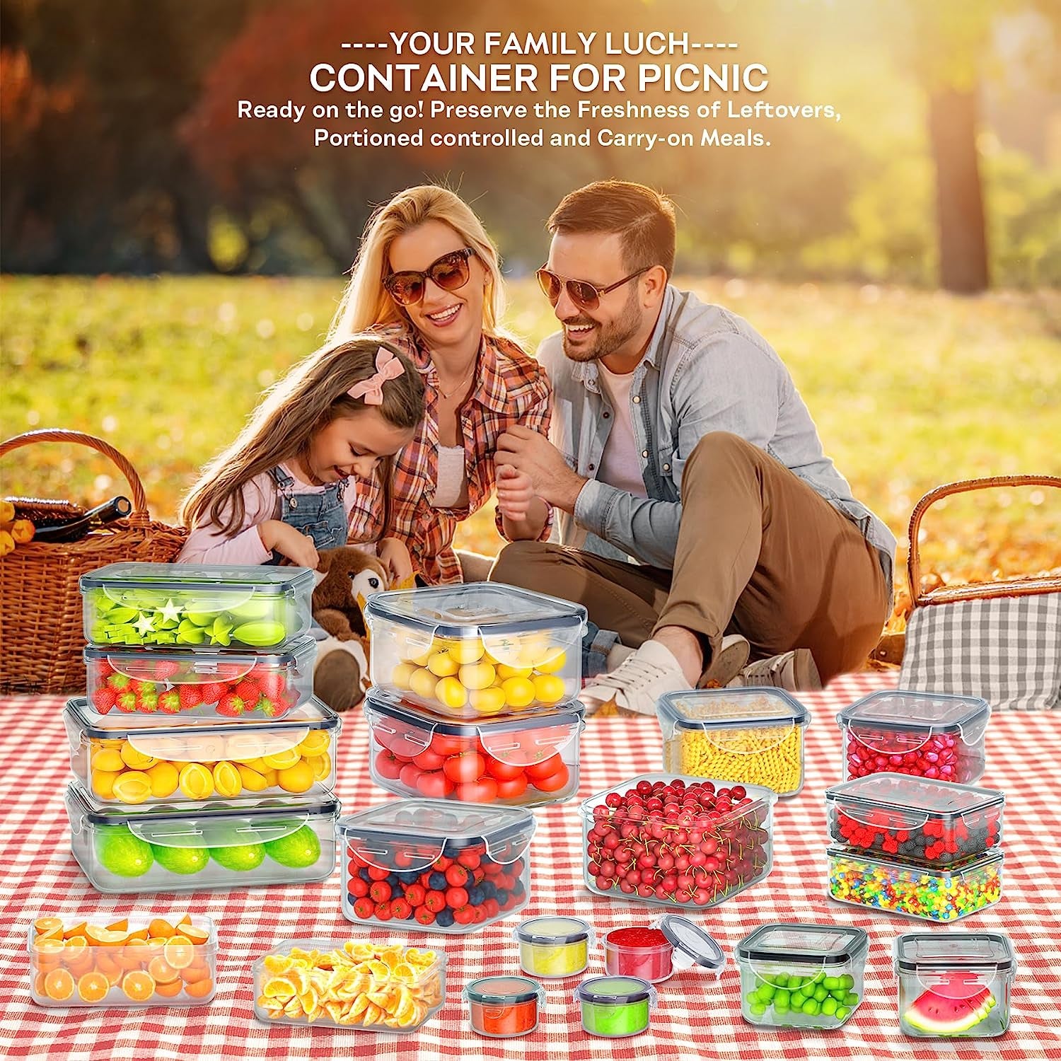 40 PCS Food Storage Containers with Lids Airtight, Plastic Storage Meal Prep Container-Stackable 100% Leakproof & Microwave Safe Organization and Storage Sets, Lunch Containers
