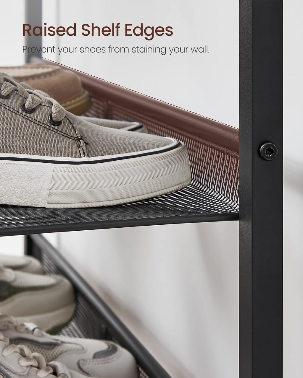 Shoe Rack for Entryway, 5 Tier Shoe Storage Shelves, 16-20 Pairs Shoe Organizer, with Sturdy Wooden Top and Steel Frame, Free Standing, Industrial, Rustic Brown and Black ULBS038B01