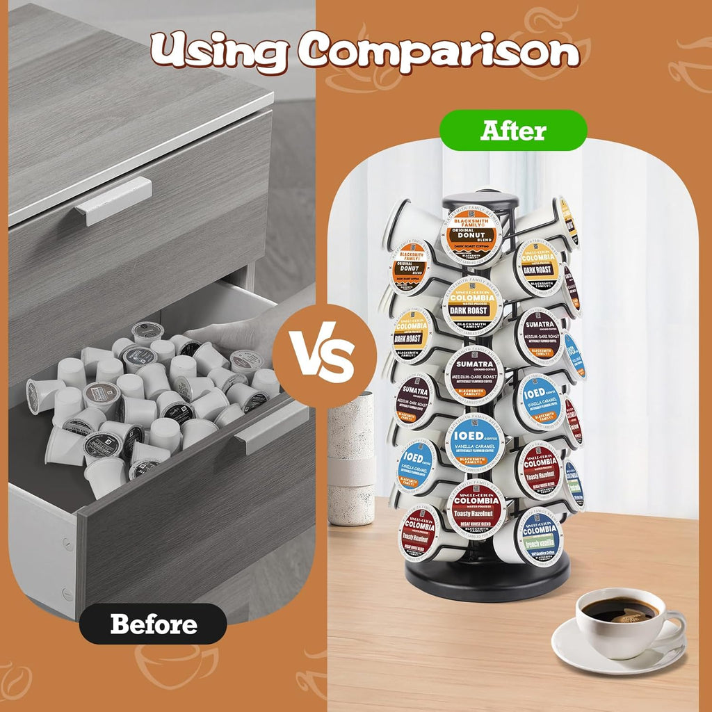 K-40 Cup Carousel,Coffee Pod Holder Carousel Holds 40 Single Cup Coffee Pods in Matte Black (Capacity of 40 Pods)