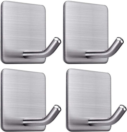 Heavy Duty Adhesive Towel Hooks Stick on Towel Hanger Wall Holder Waterproof Stainless Steel Sticky Hooks for Hanging Bathroom Kitchen Home-4 Packs