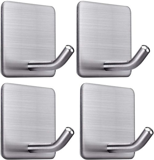 Heavy Duty Adhesive Towel Hooks Stick on Towel Hanger Wall Holder Waterproof Stainless Steel Sticky Hooks for Hanging Bathroom Kitchen Home-4 Packs