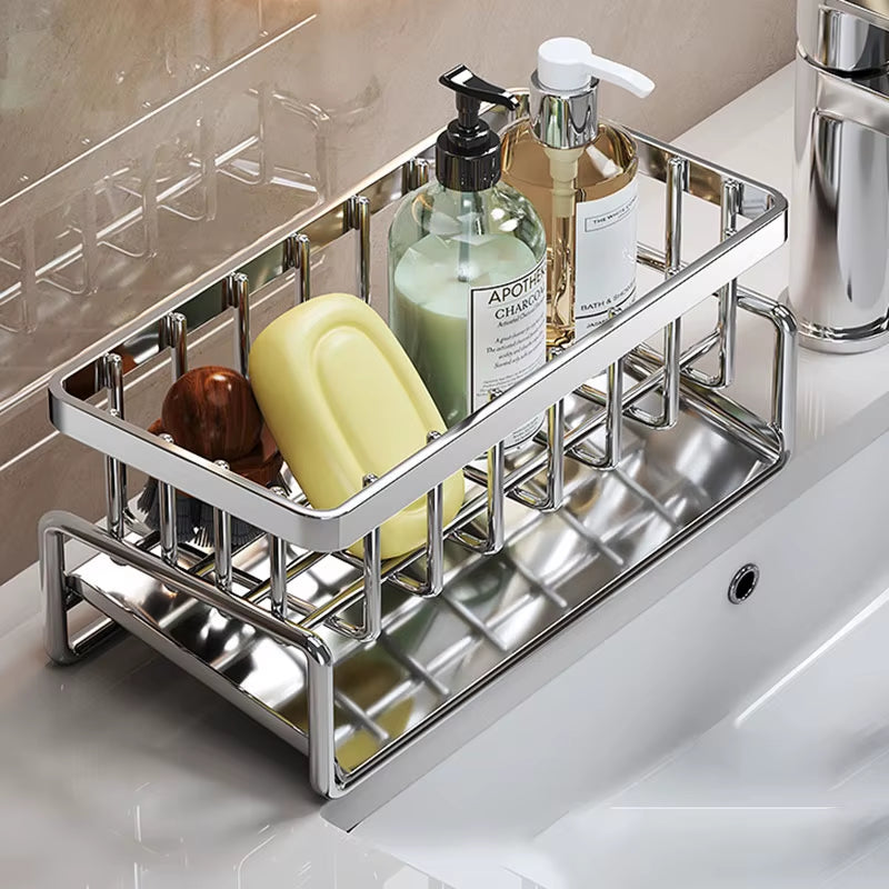 Kitchen Sponge Holder Stainless Steel Sink Drain Rack Soap Drainer Towel Rack Shelf Organizer Bathroom Storage Accessories