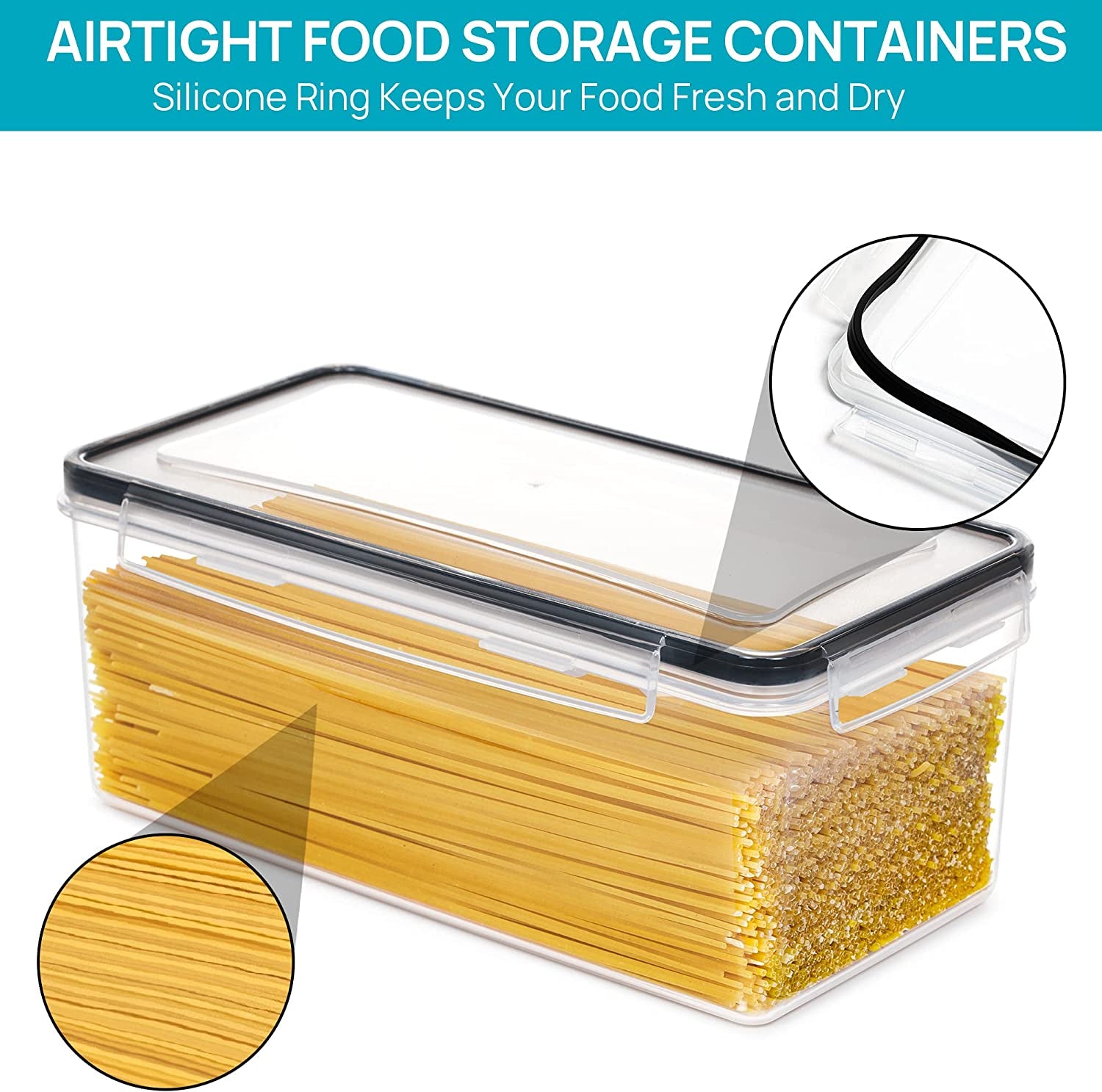 4PCS Set 3.2L Airtight Food Storage Containers with Lids, Plastic Spaghetti Container for Pasta, BPA Free Air Tight House Kitchen Pantry Organization