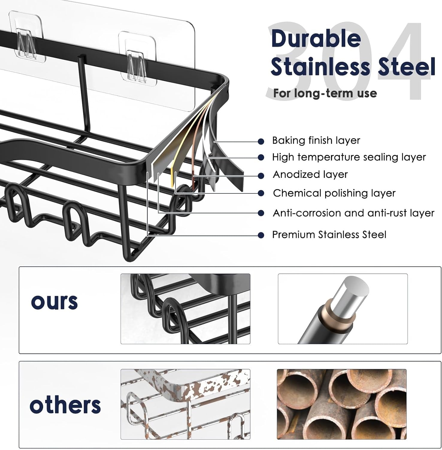 Shower Caddy Bathroom Shower Organizer Adhesive Shower Shelves with Soap Holder, Shower Shelf for inside Shower Storage Rack with Rustproof Stainless Steel for Home Organization, 2 Pack Large