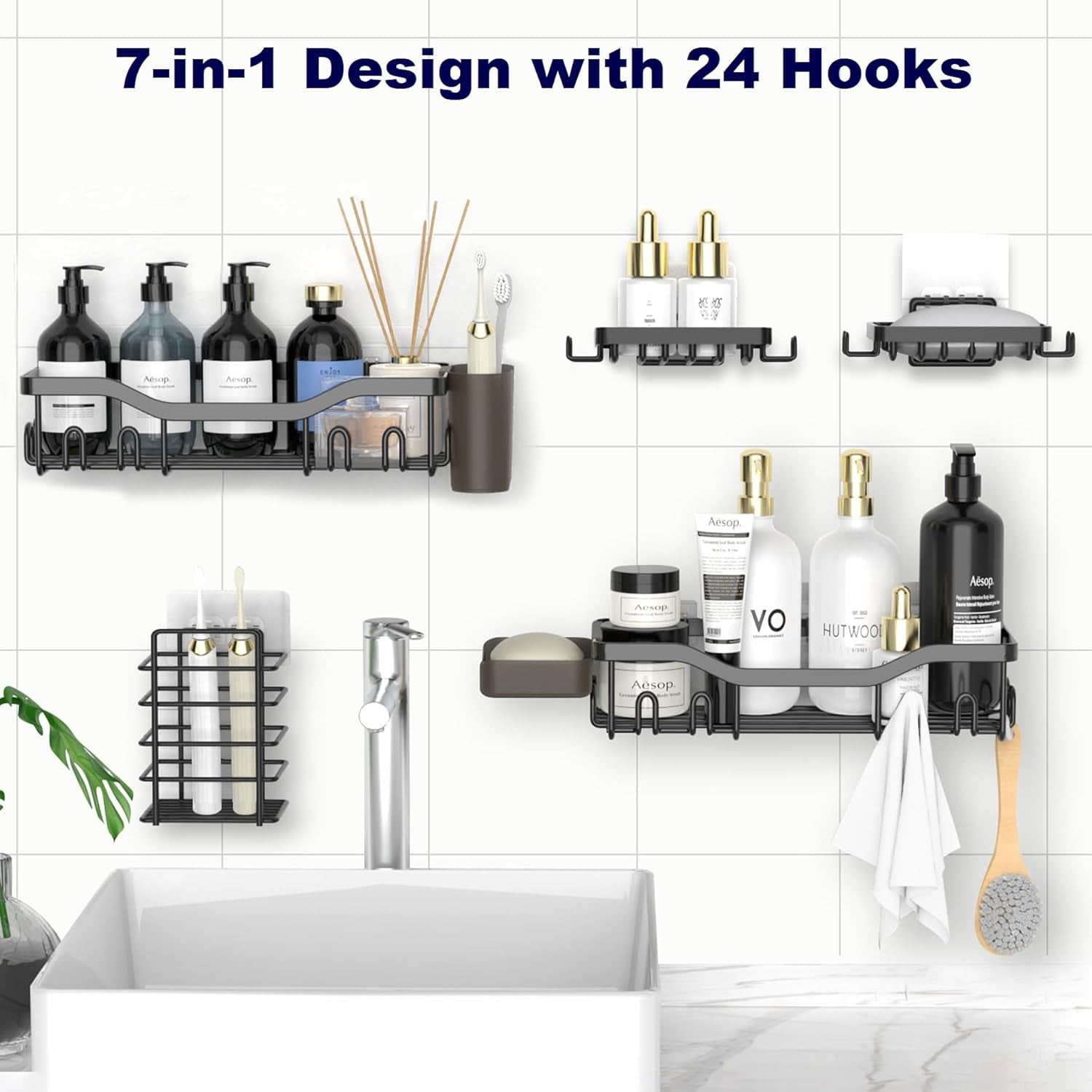 Shower Caddy Bathroom Shower Organizer Adhesive Shower Shelves with Soap Holder, Shower Shelf for inside Shower Storage Rack with Rustproof Stainless Steel for Home Organization, 2 Pack Large